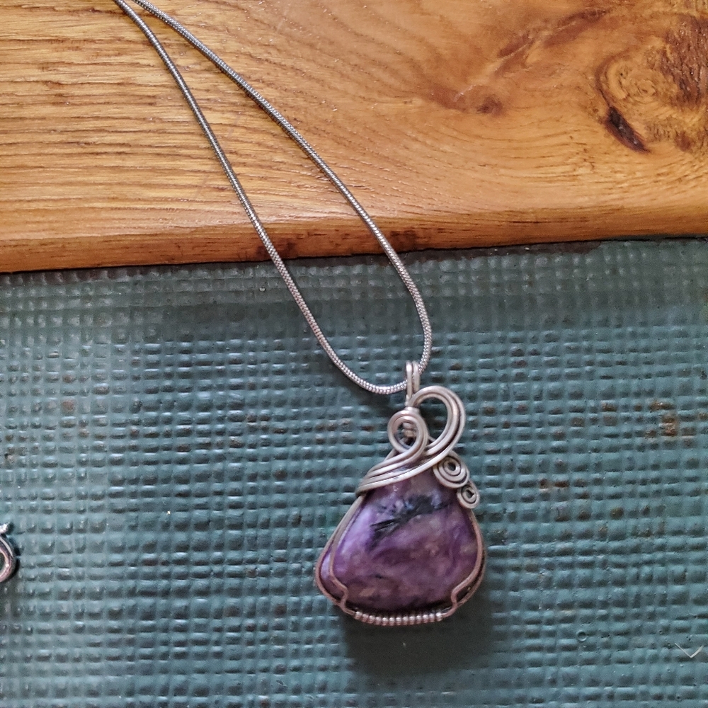 Silver and Purple Sodalite Pendant Necklace, 10"